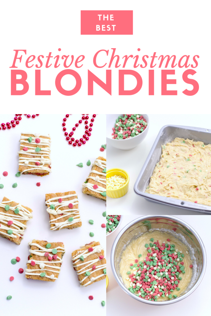 The holidays abound in desserts. In fact, it's one of my favourite parts about Christmas. Try making these. They are the Best Christmas Blondies recipe! #christmasdesserts #christmasblondies #blondies