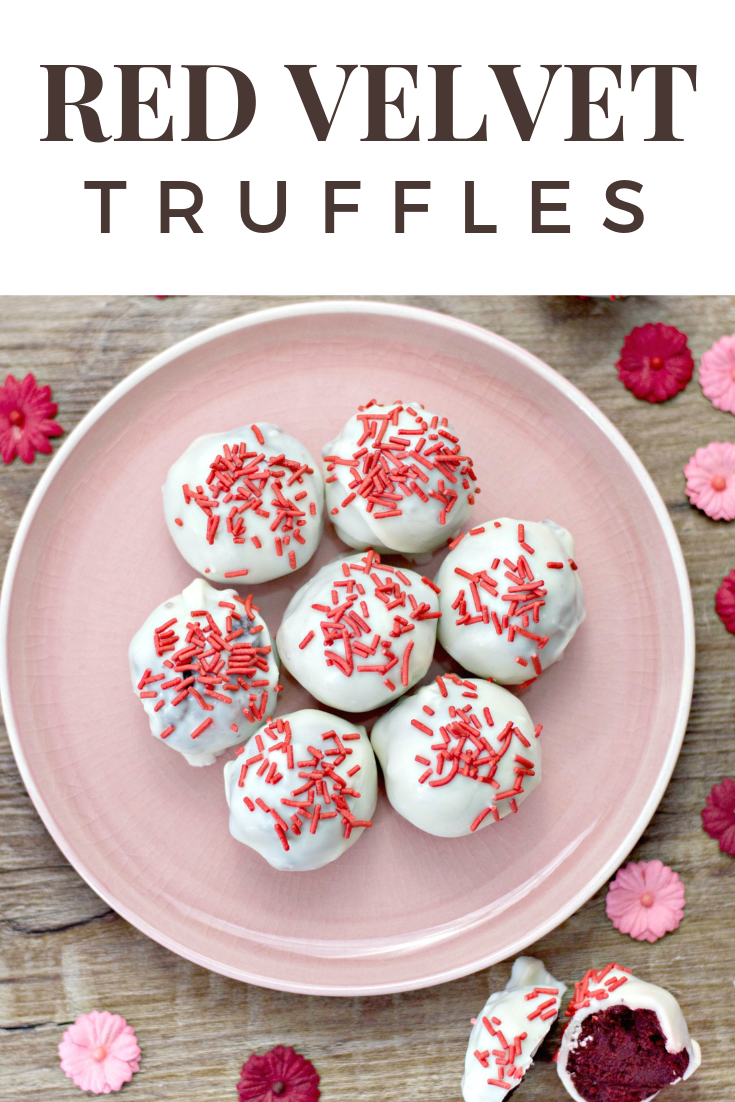 Red velvet is my favourite. It's even better when it's bite-sized, coated in candy and topped with sprinkles.Try these easy red velvet truffles! #redvelvet #desserts #truffles