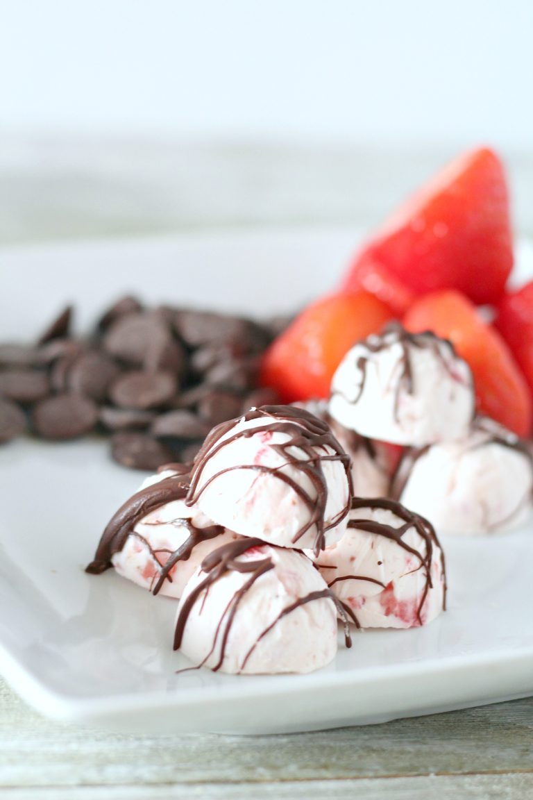 Chocolate covered strawberry fat bombs that are keto-friendly.