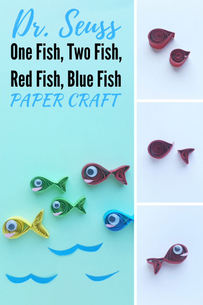 If you're a parent or teacher reading your kids Dr. Seuss books, you'll love this One Fish, Two Fish, Red Fish, Blue Fish Paper Craft! #DrSeuss #DrSeussDay #DrSeussCrafts 