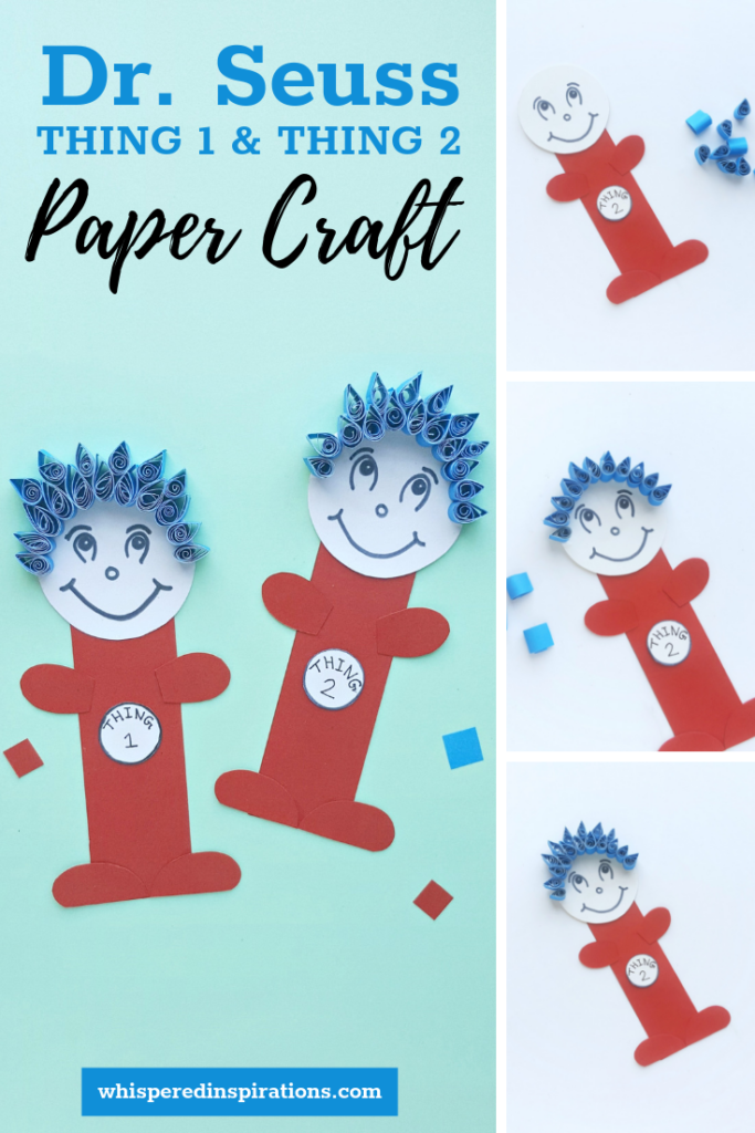 To celebrate Dr. Seuss Day & Dr. Seuss's Birthday, we made these fun Dr. Seuss crafts for kids. Try this Thing 1 and Thing 2 paper craft. #DrSeuss #DrSeussDay #DrSeussCrafts 