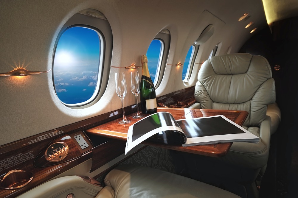 A show of the inside of a private jet.