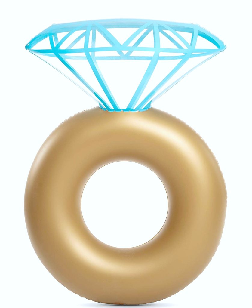 A large diamond ring pool float, gold and and diamond. 