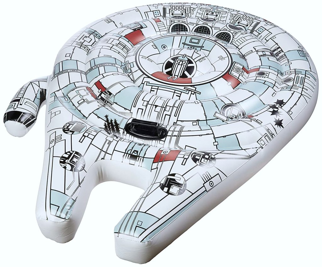 The Millennium Falcon as a pool float, exact replica with design printed on the exact shape.