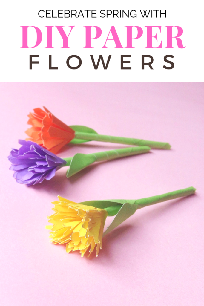 A picture of DIY paper flowers with a banner saying, 'Celebrate Spring with DIY Paper Flowers'.