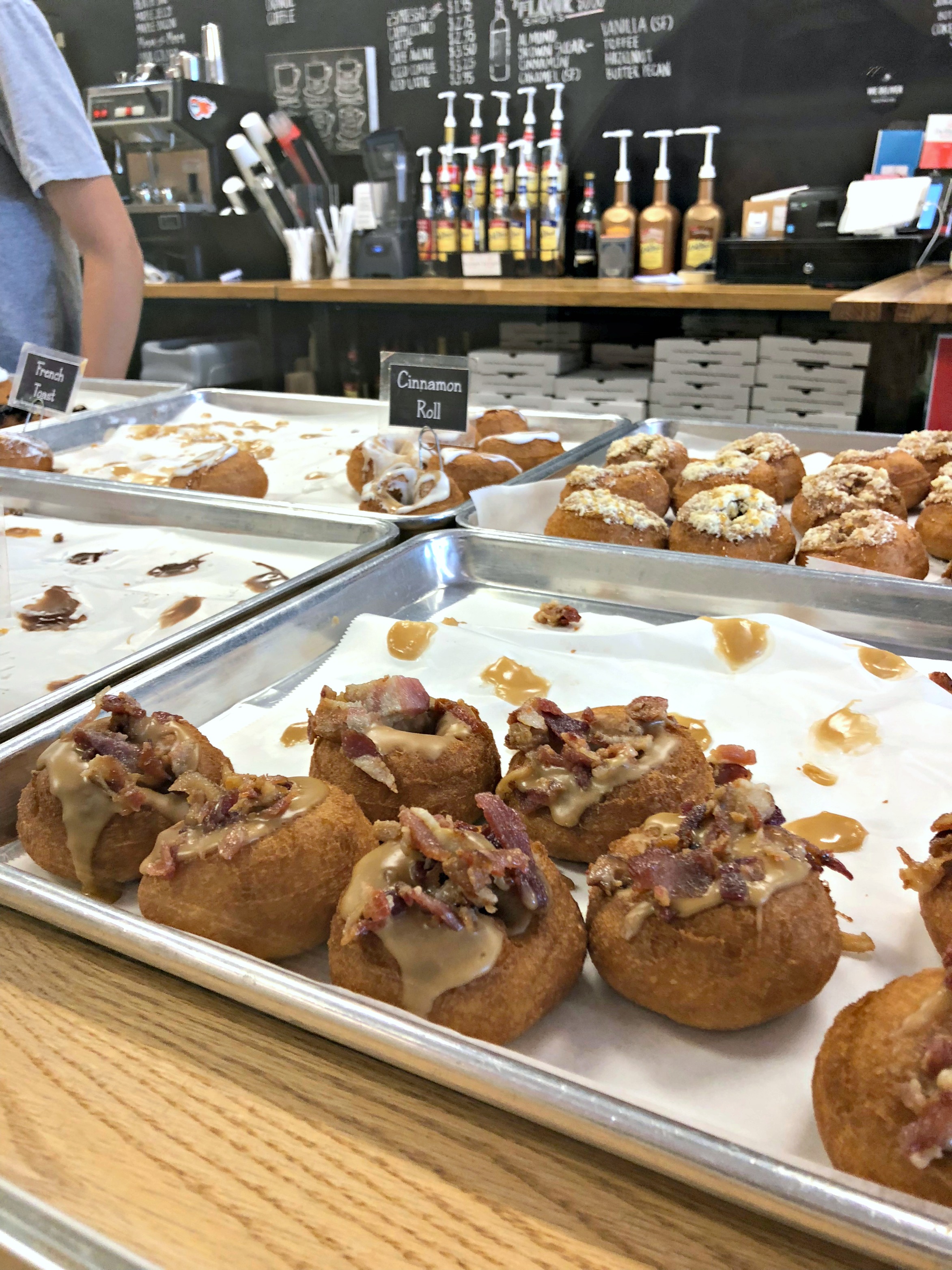 Handmade donuts at a bakery.