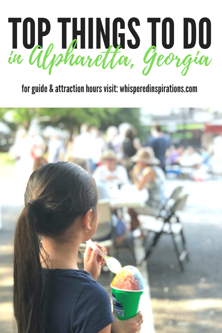 A banner that says, 'Top Things to Do in Alpharetta, Georgia,' with a picture of a little girl in an outdo