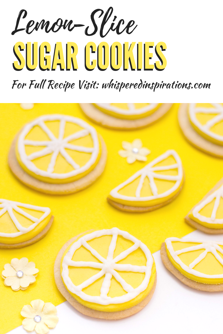 A banner reads, "Lemon-slice Sugar Cookies, for full recipes visit:" with a picture of the cookies on a yellow and white background. 