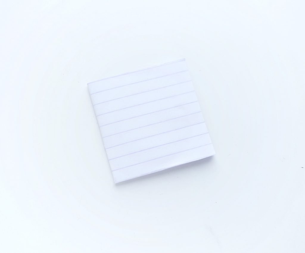 Pieces of lined paper folded into a mini notebook. 