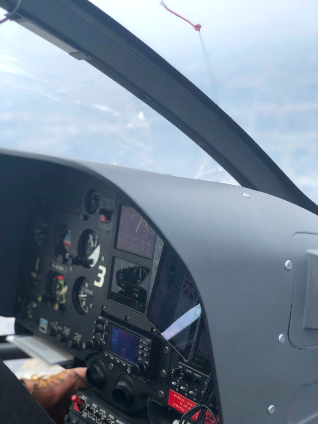 The console and dashboard of the helicopter.