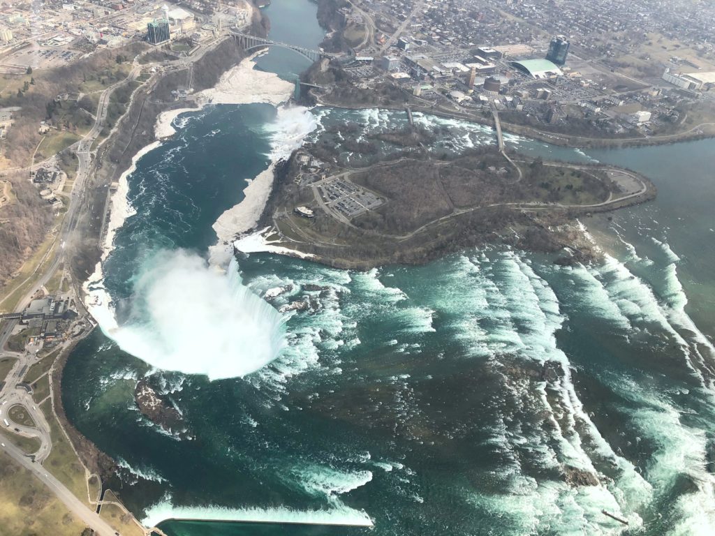 Top view of horseshoe falls in Niagara Falls, ON.
