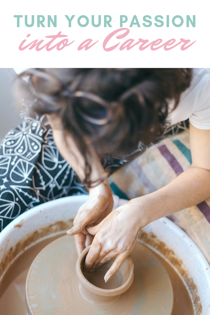 Woman is bending over pottery wheel, enthralled with doing her art. 