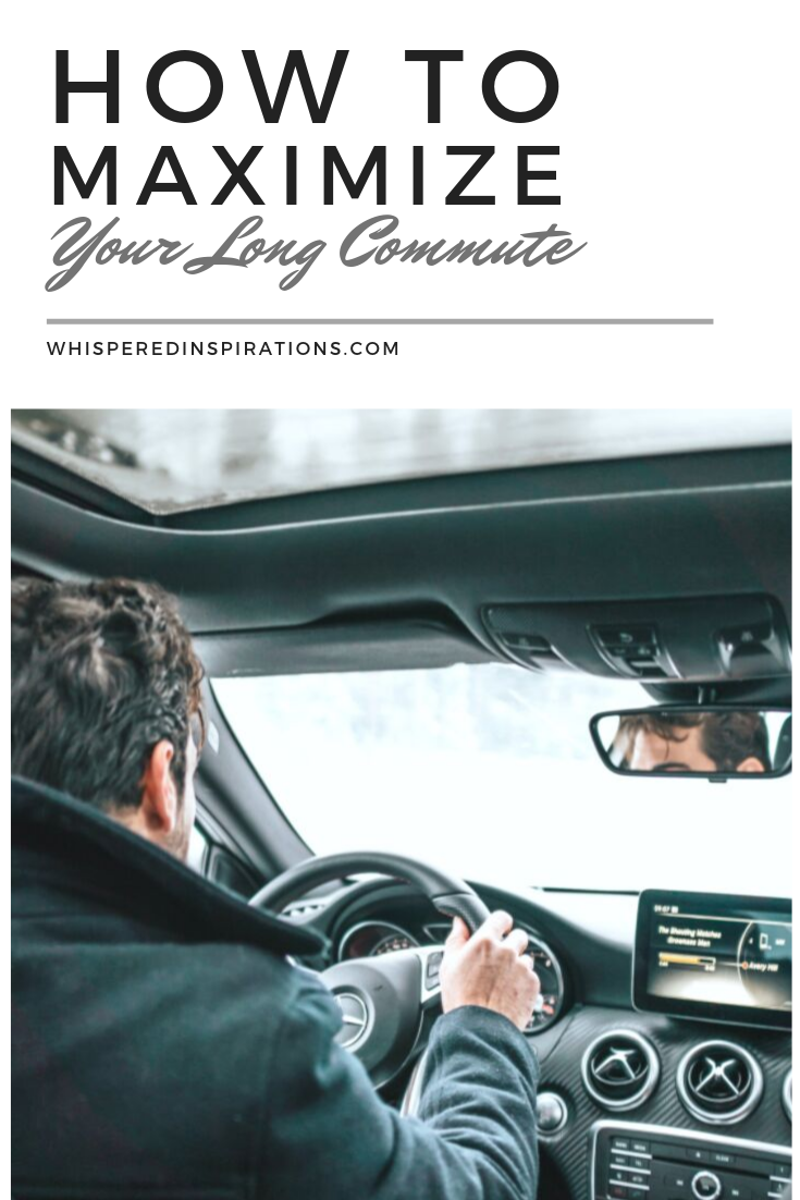 A banner reads, "How to Maximize Your Long Commute," a picture of A man drives a Mercedes Benz, he is seen from the back and his face is not visible.