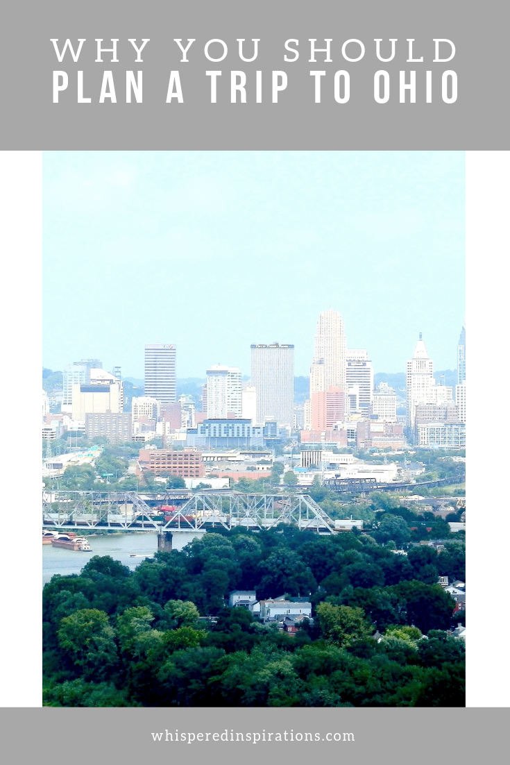 A banner reads, "Why you should plan a trip to Ohio," and a skyline of Cincinnati, Ohio is shown below.