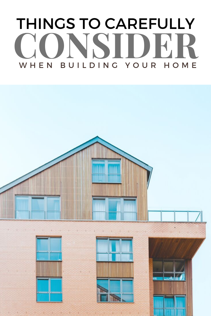 A beautiful, 2-storey home. A banner above reads, "things to carefully consider when building your home."