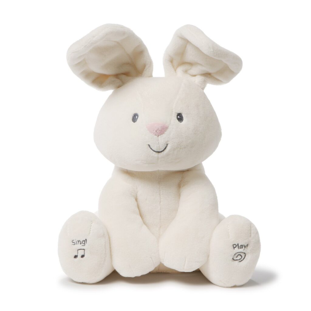 An adorable cream Gund bunny that interacts with your little ones.