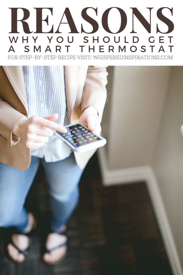 A banner reads, "Reason why you should get a smart thermometer.' Woman using her phone to control her smart thermometer. 