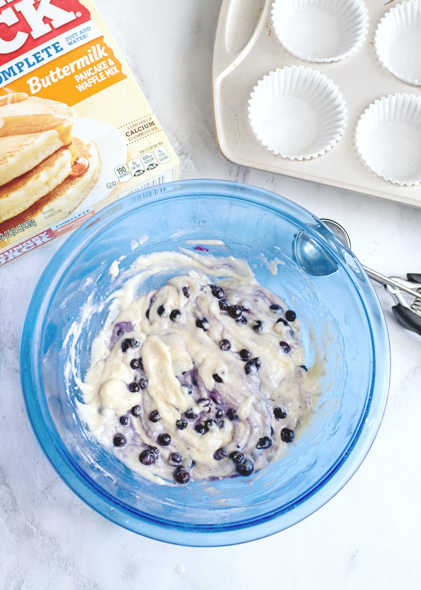 The blueberries are folded in and combined to make the final batter. 