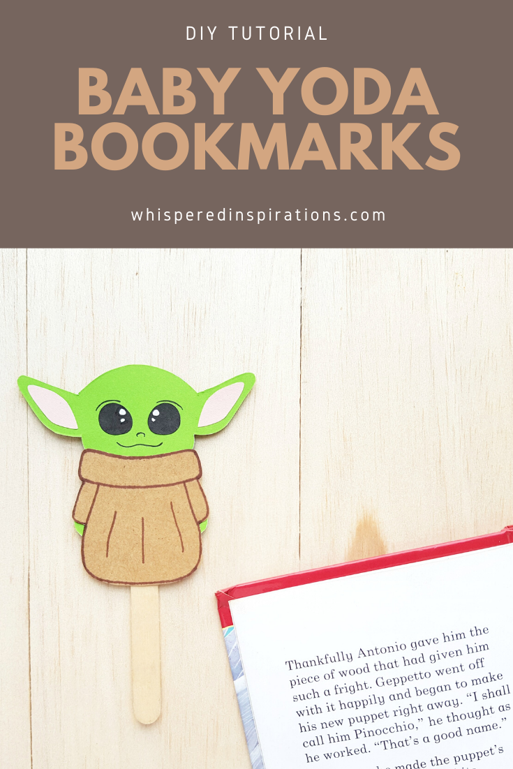 A banner reads, "DIY Baby Yoda bookmarks," and a book is shown with a Baby Yoda bookmark on top of a book.