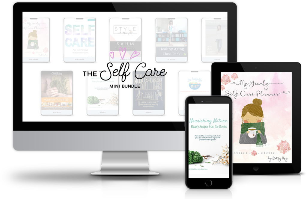 A computer showing Self-Care e-book bundles.