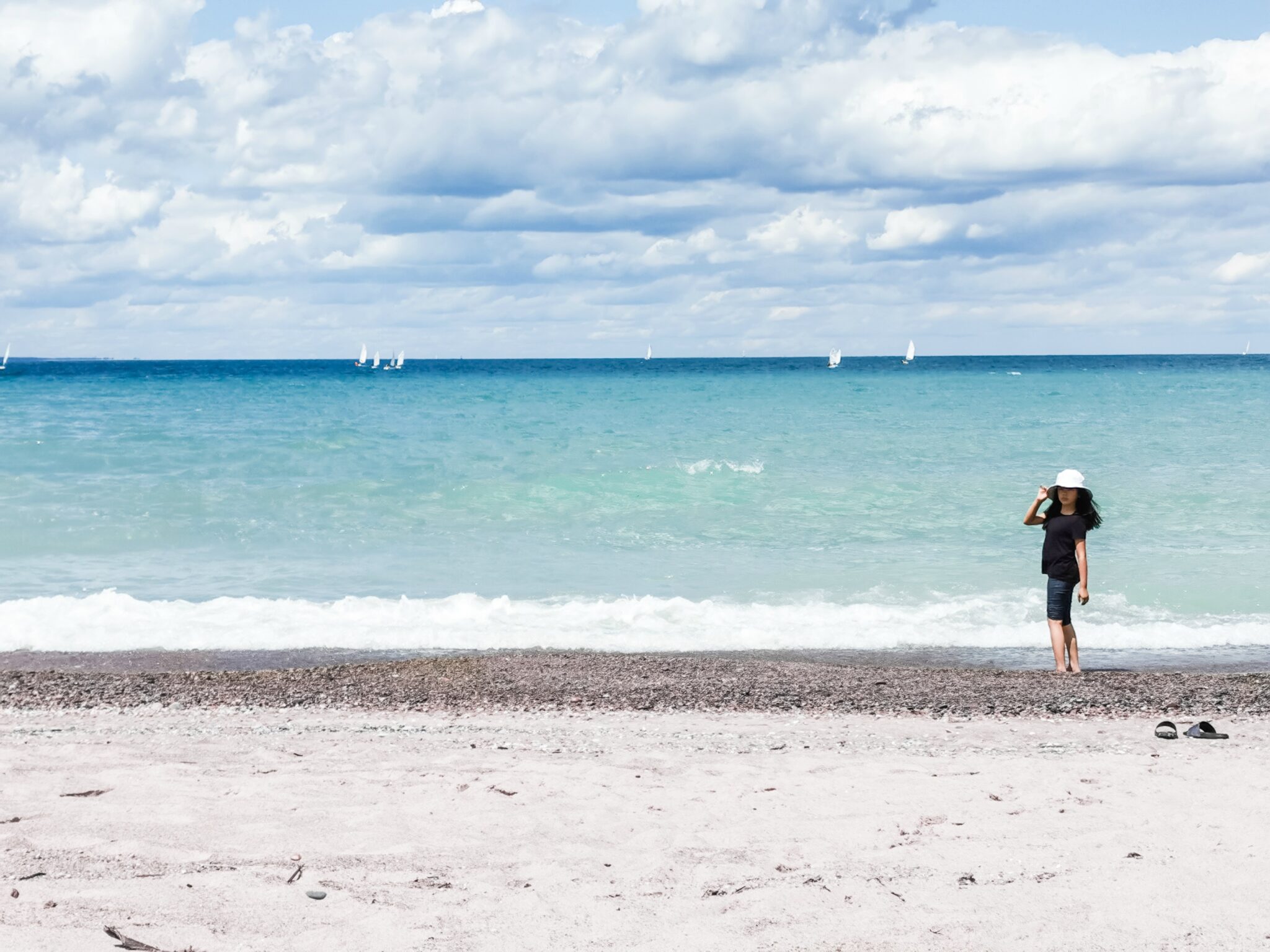 Mimi on the shore of Cantara Beach.