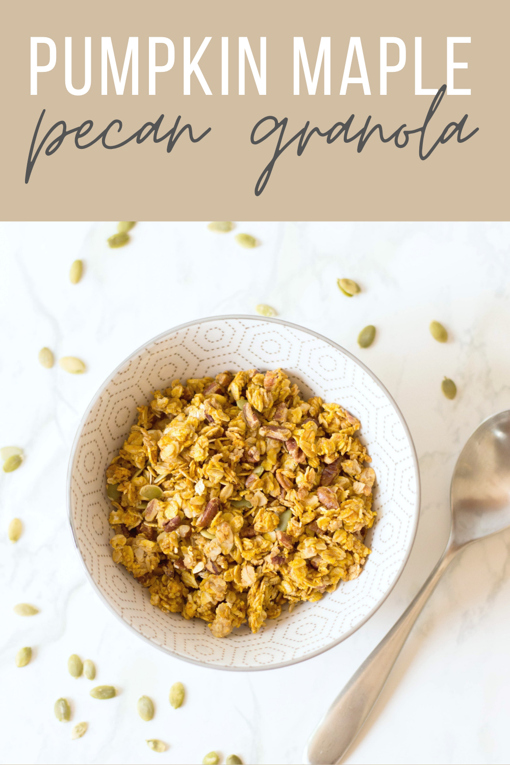 It's that time of year, the air is getting crisp and the leaves are starting to change. What better way to get into fall than with this delicious Pumpkin Maple Pecan Granola. The great part is that granola is so versatile that you can get creative with it. #granola #granolarecipe #pumpkineverything #pumpkinmaplepecan #maplepecan #easyrecipes #easygranolarecipes