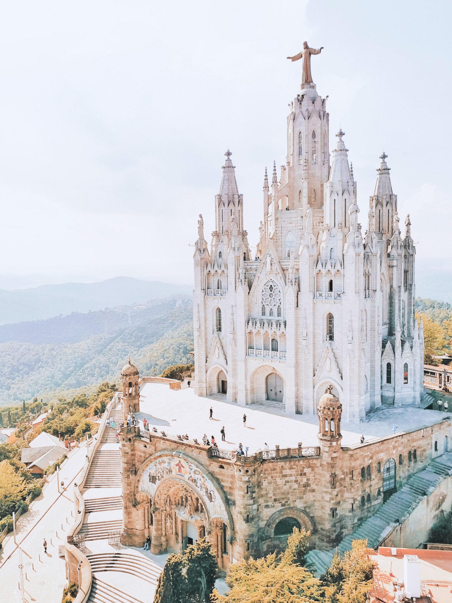 A beautiful church in Barcelona, Spain. It sits upon a mountain top.