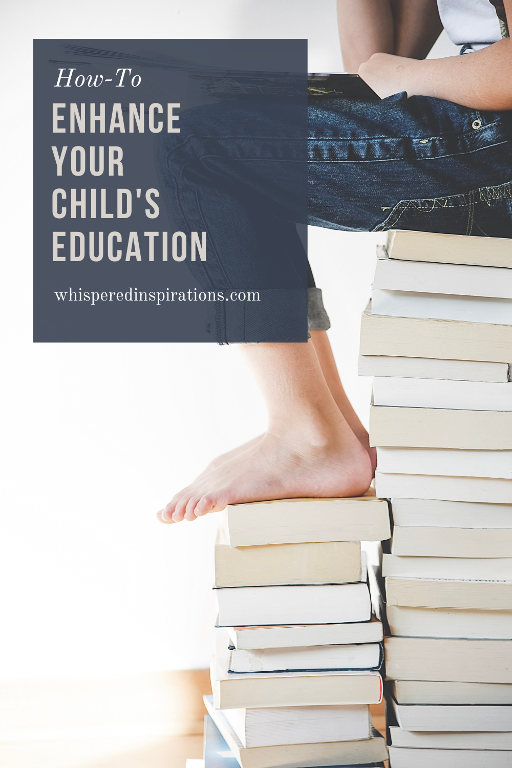 A child sits on a tall stack of books reading a book. This article covers tips on how to enhance your child's education.