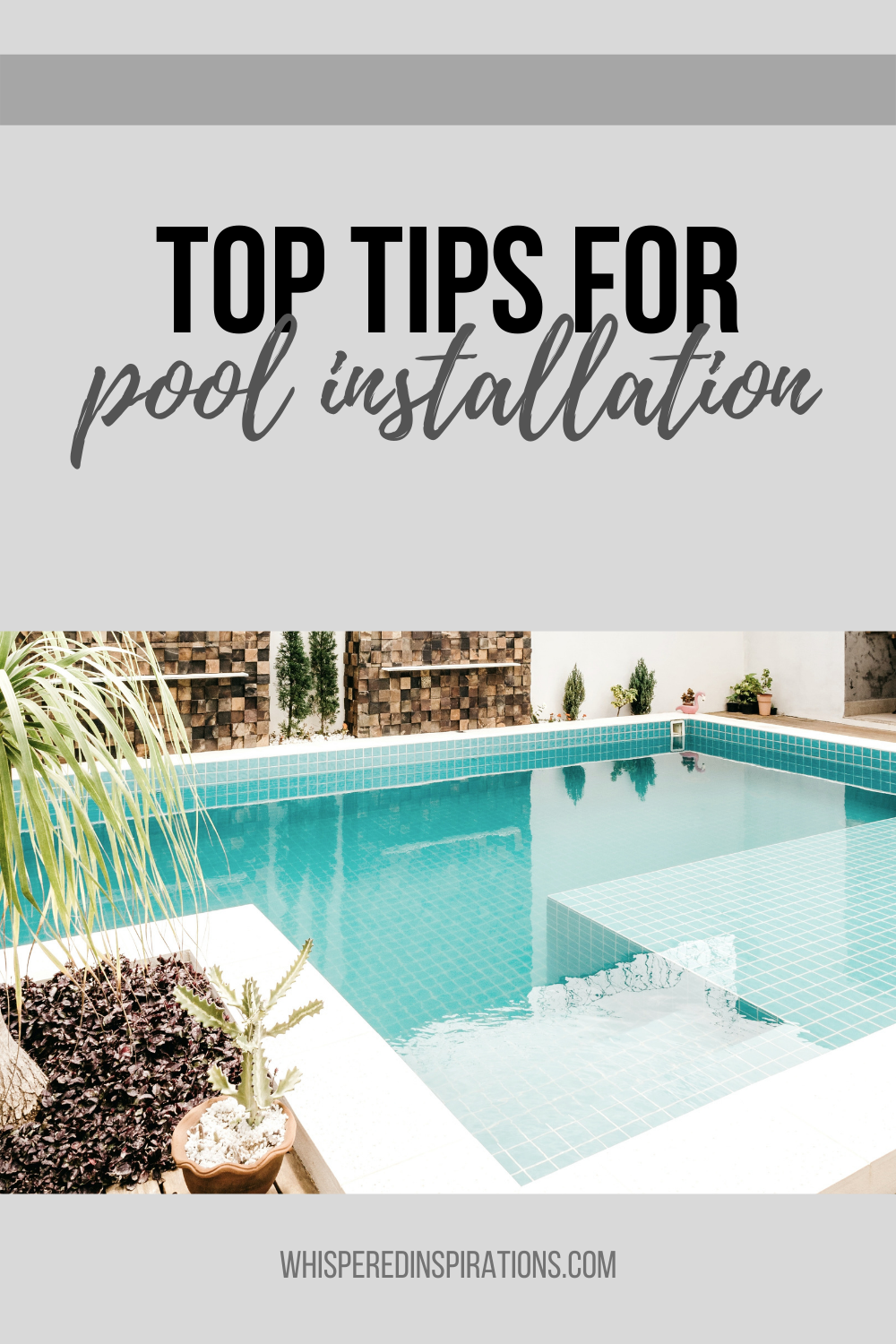 A beautiful pool is shown in a nice backyard alongside a small garden. This article covers, tips for pool installation.