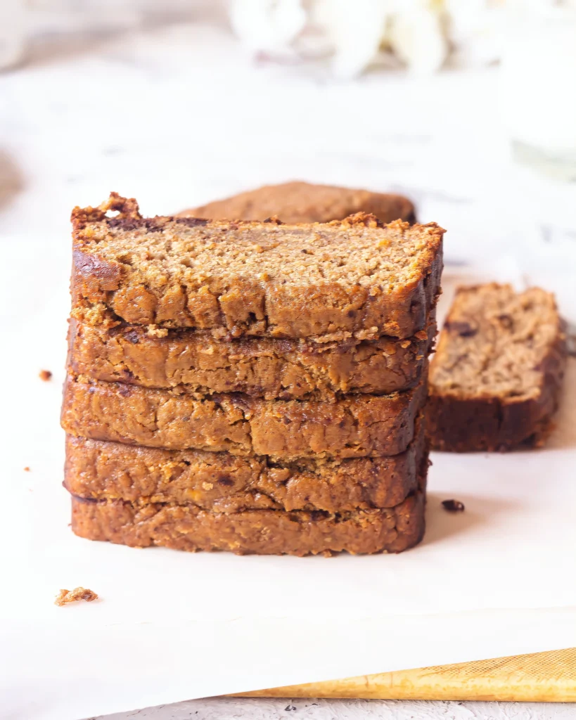 A stack of Banana bread slices are shown.