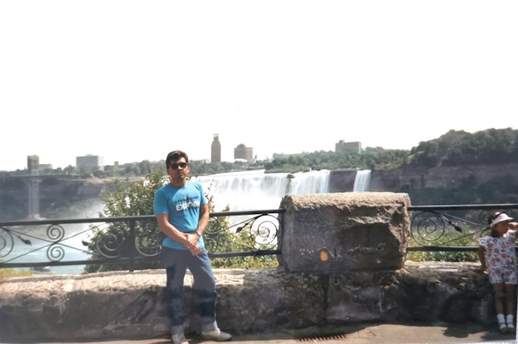 Francisco in front of Niagara Falls, Nancy is the bottom right corner.