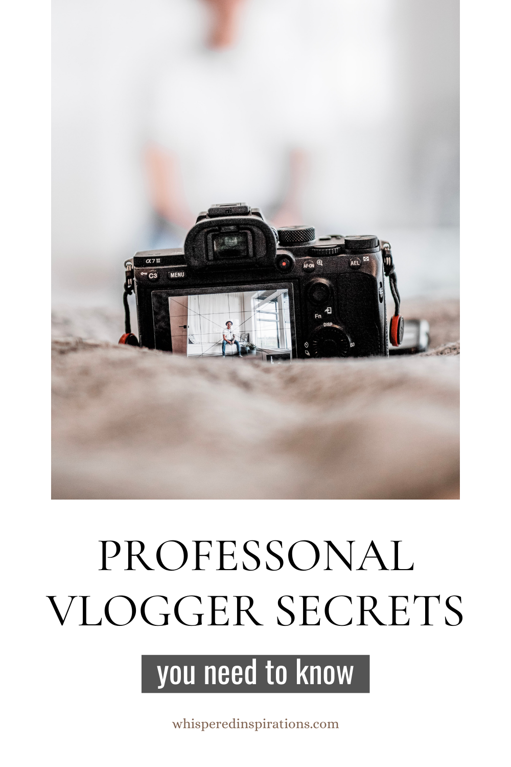 A man sets up his DSLR camera on a bed to record a vlog. This article covers professional travel vlogger secrets you need to know.