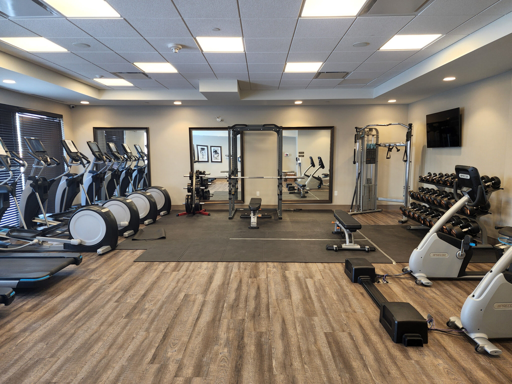 A wide look at the gym at the Staybridge Suites in Waterloo-St. Jacobs.