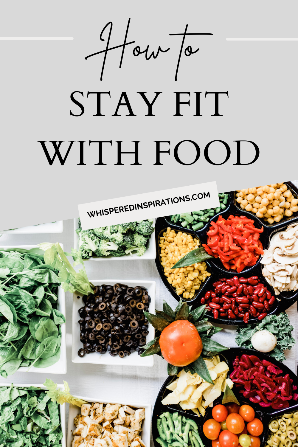 A table filled with plates of healthy and clean foods. Ingredients to make a salad. This article covers how to stay fit with food.