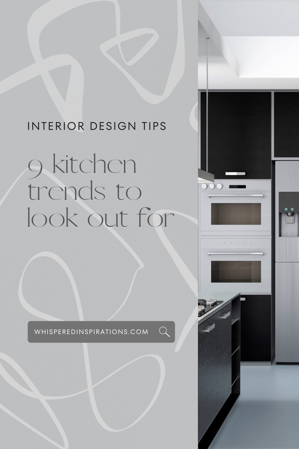 A black, white, and silver modern open kitchen. This article covers Kitchen Trends to Look For in 2022.
