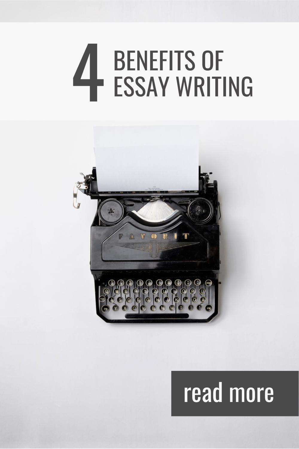 A vintage but working typewriter is pictured from a birds eye view and this article covers the benefit of essay writing.
