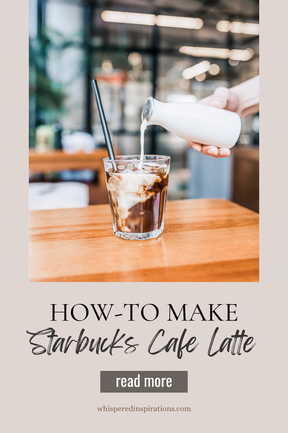 Making an iced latte by pouring cream into a cup of espresso. This article covers how to make Starbucks Caffe Latte.