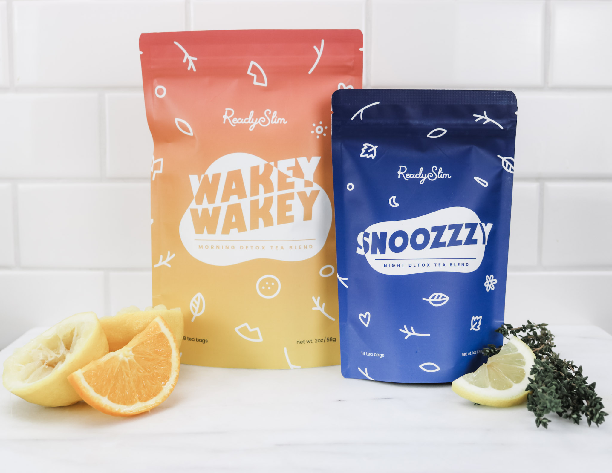 Two ReadySlim bags are filled with Wakey Wakey and Snoozzzy tea bags. This articles how to kickstart your wellness with the ReadySlim Cleansing Tea Kit.