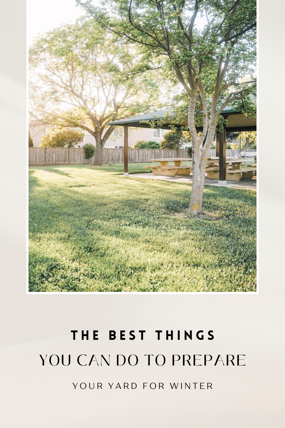 A serene back yard with a beautiful lawn. This article covers the best things you can do to prepare your yard for winter.
