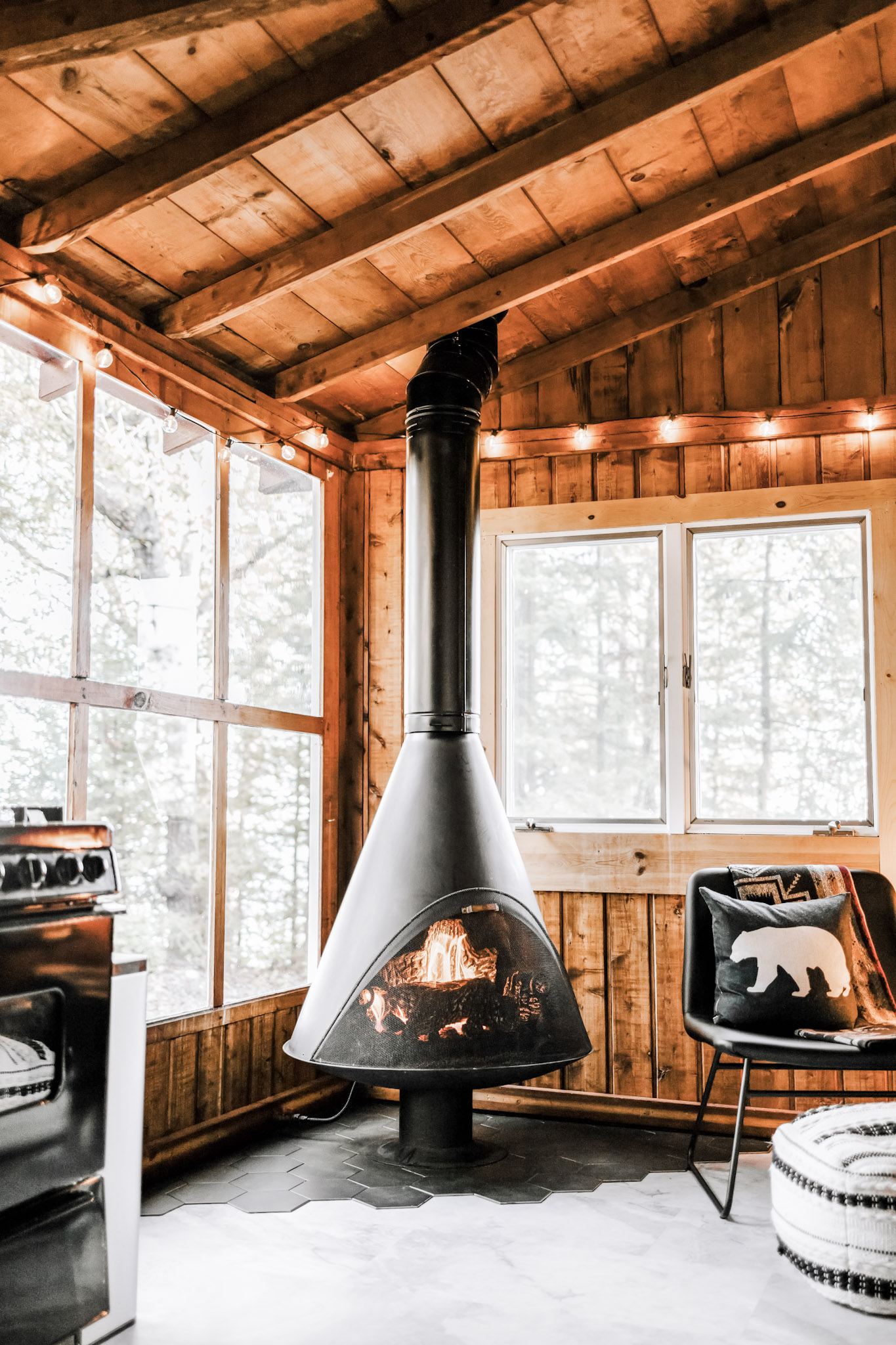 A warm cabin with a stove fireplace. This article covers and answers how environmentally friendly is your home heating?