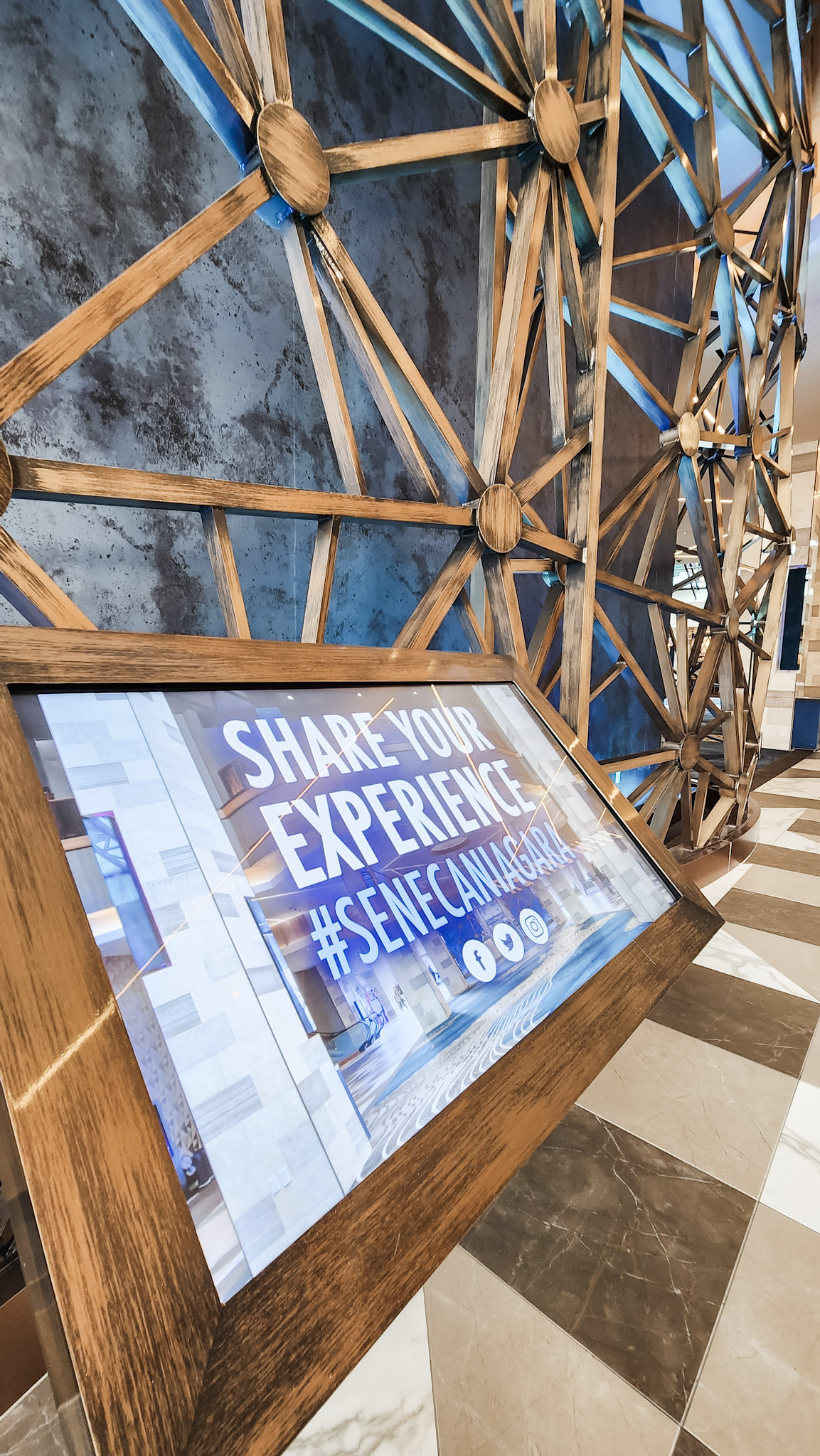 A screen that says share your experience at #SenecaNiagara.