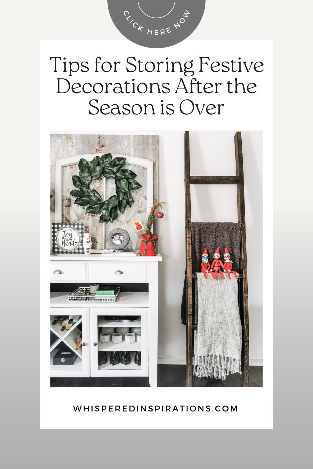 A living room with holiday decor. This article covers tips for storing festive decorations after the season is over.