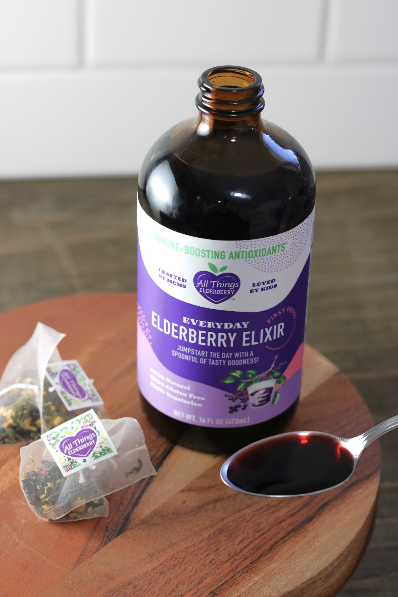 All Things Elderberry Elixir. It is shown by the spoonful.