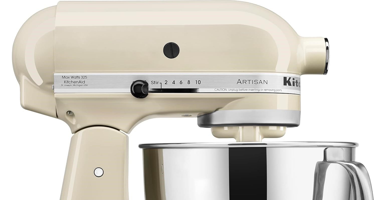 A beige stand mixer.