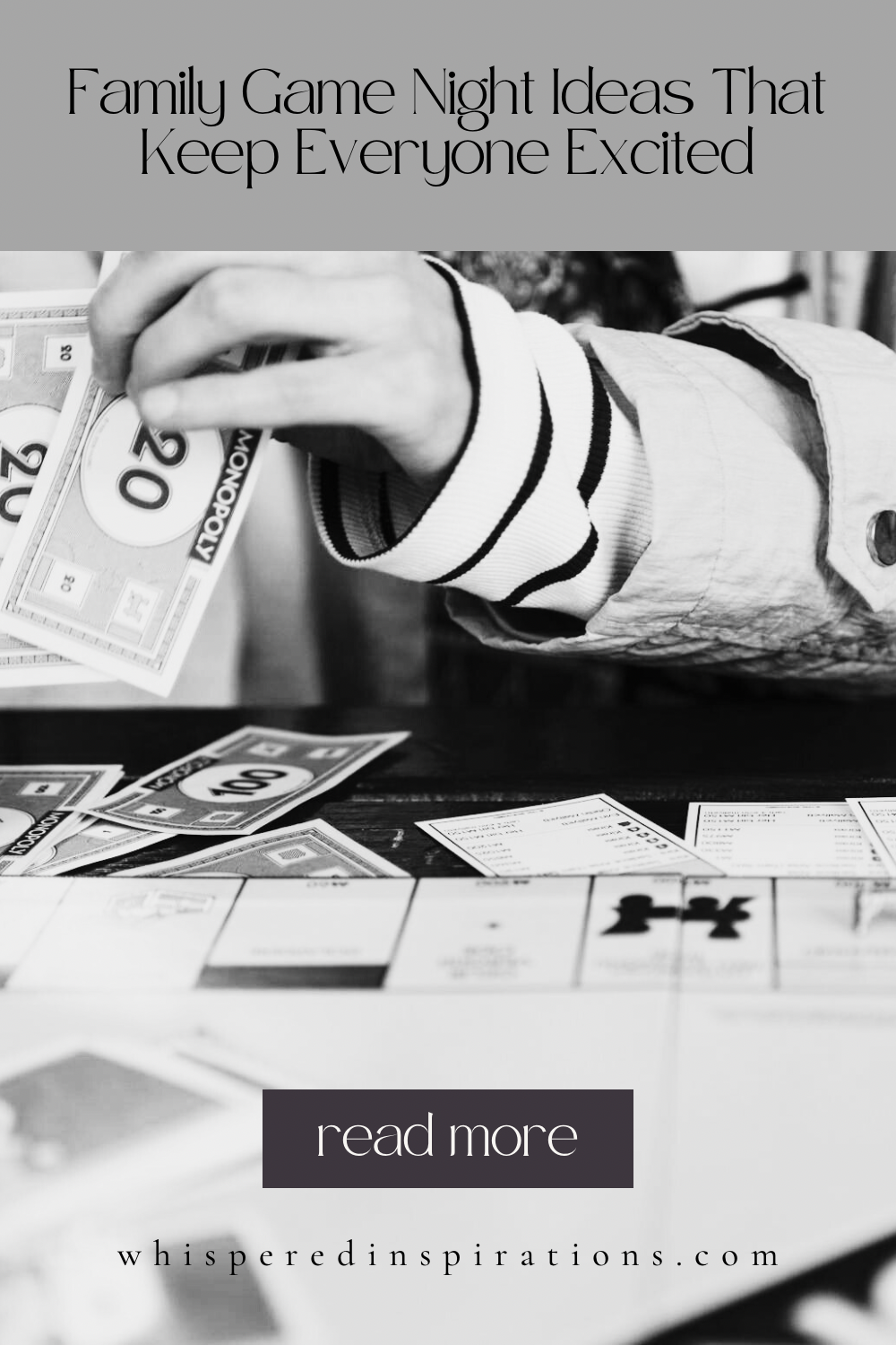 People play Monopoly, close up on hands and Monopoly money.