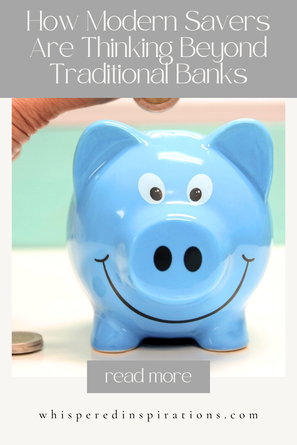 A woman inserts a coin into a blue piggy bank. This article covers how modern savers are thinking beyond traditional banks.
