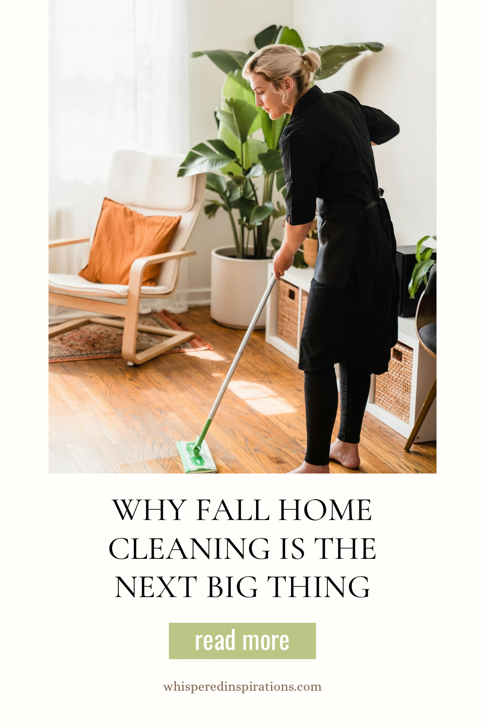 A woman sweeping a floor during the fall. This article covers why Fall home cleaning is the next big thing.