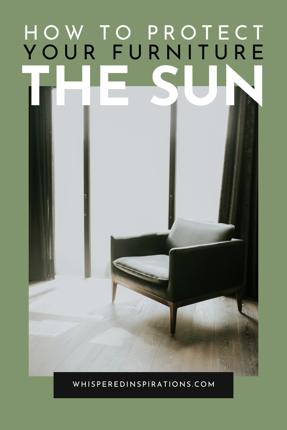 A mid-century modern style chair sits next to a window near a window with bright sun. This article covers how to protect your furniture from the sun.
