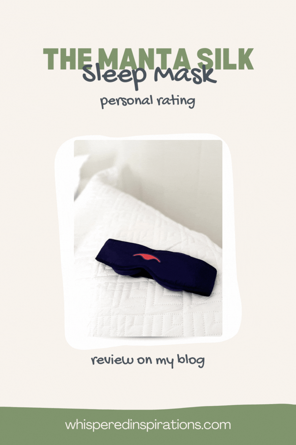 Manta Silk Sleep Mask resting on a white pillow in a bed.