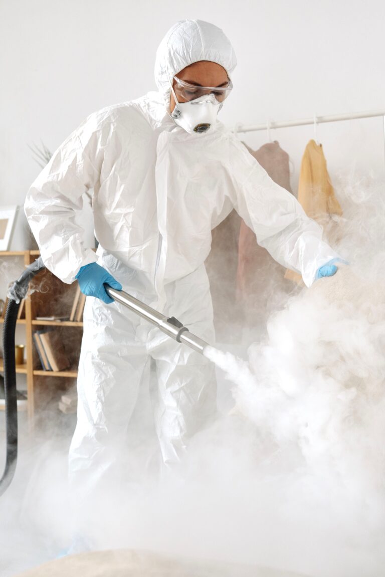 A professional in PPE disinfects an indoor space, emphasizing safety and hygiene. This article helps you understand seasonal pest patterns.